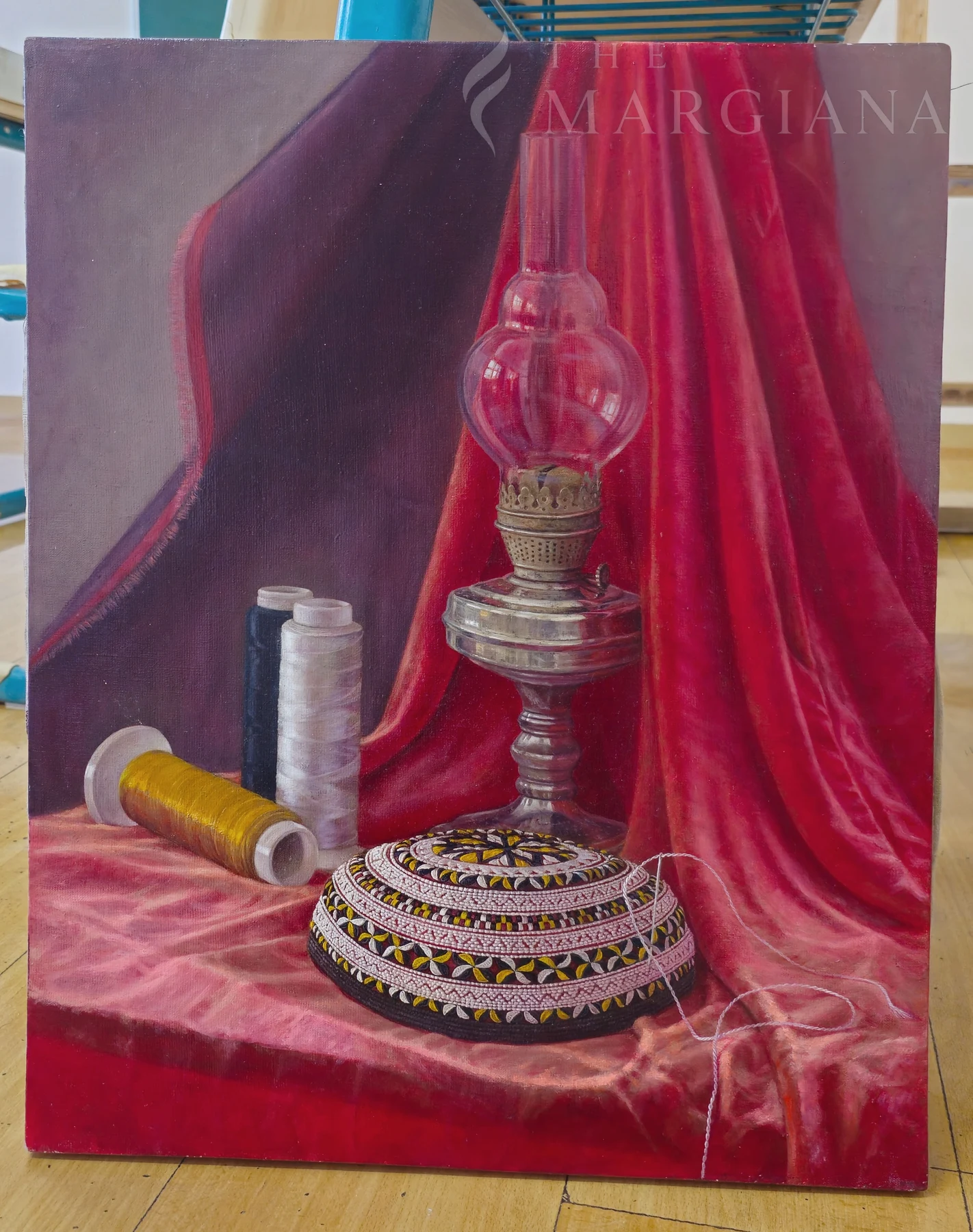 Floral Embroidered Tahya, by Meylis Moshiev, Oil on canvas