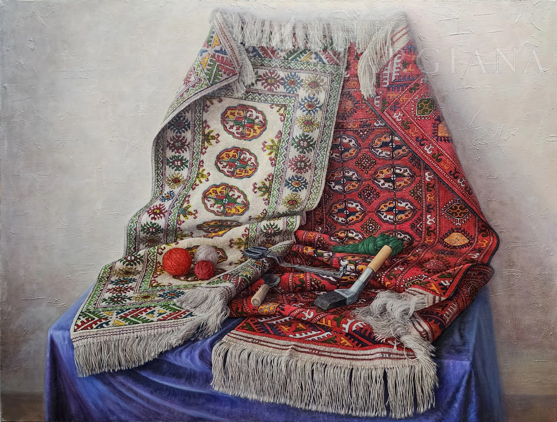 Turkmen Carpet, by Meylis Moshiev, Oil on canvas, 2024