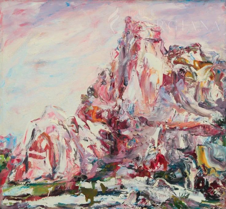 Rose-Coloured Cliffs of Gözli Ata, by Amangeldi Hydyrov, Oil on canvas, 2023