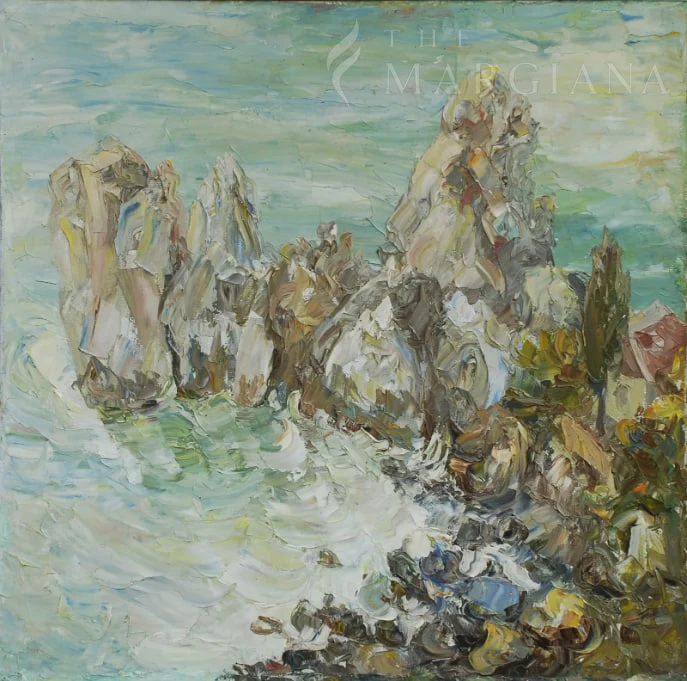 Rocky Coast of Gurzuf, by Amangeldi Hydyrov, Oil on canvas, 1988